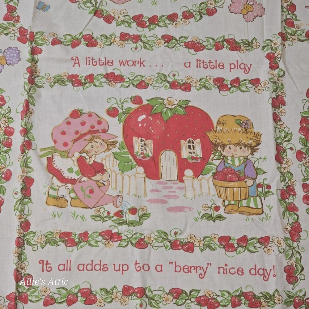 Vintage Strawberry Shortcake Friends Twin Sheet Set Fitted Flat Pillow Case 3 Pc